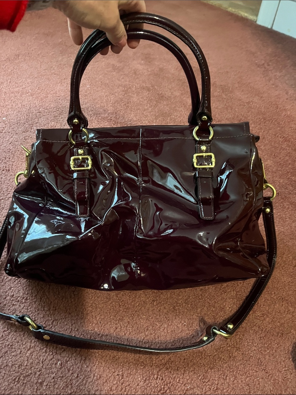 Coach Glossy Patent Leather Satchel in Deep Wine - Picture 8 of 10